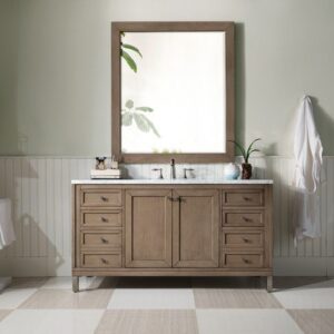 James Martin 305-V60S-WWW-3CAR Chicago 60 Inch Whitewashed Walnut Single Vanity with 3 cm Carrara Marble Top