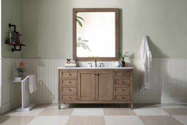 James Martin 305-V60S-WWW-3CAR Chicago 60 Inch Whitewashed Walnut Single Vanity with 3 cm Carrara Marble Top