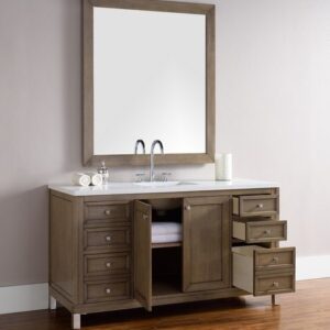 James Martin 305-V60S-WWW-3AF Chicago 60 Inch Whitewashed Walnut Single Vanity with 3 cm Arctic Fall Solid Surface Top