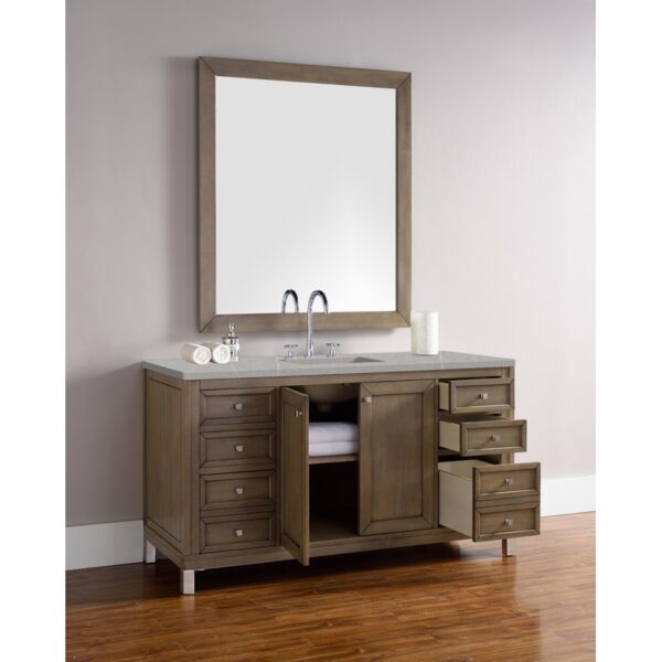 James Martin 305-V60S-WWW-3ESR Chicago 60 Inch Single Vanity Whitewashed Walnut with 3 CM Eternal Serena Quartz Top