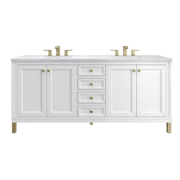 James Martin 305-V72-GW-3AF Chicago 72 Inch Glossy White Double Sink Vanity with 3 cm Arctic Fall Top