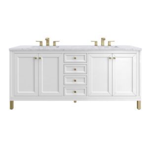 James Martin 305-V72-GW-3CAR Chicago 72 Inch Glossy White Double Sink Vanity with 3 cm Carrara Marble Top