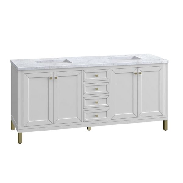 James Martin 305-V72-GW-3CAR Chicago 72 Inch Glossy White Double Sink Vanity with 3 cm Carrara Marble Top