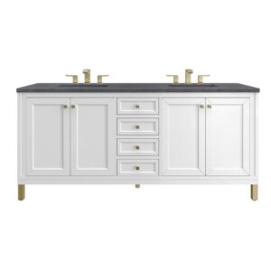 James Martin 305-V72-GW-3CSP Chicago 72 Inch Glossy White Double Sink Vanity with 3 cm Charcoal Soapstone Top