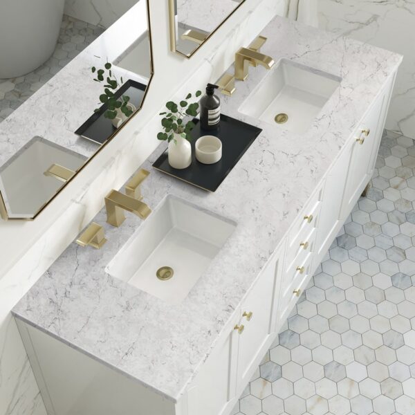 James Martin 305-V72-GW-3EJP Chicago 72 Inch Glossy White Double Sink Vanity with 3 cm Eternal Jasmine Pearl Top