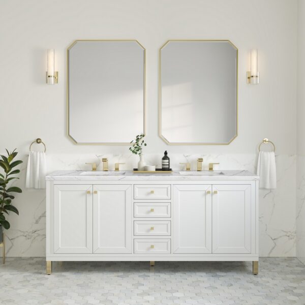 James Martin 305-V72-GW-3ENC Chicago 72 Inch Glossy White Double Sink Vanity with 3 cm Ethereal Noctis Top