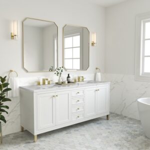 James Martin 305-V72-GW-3ENC Chicago 72 Inch Glossy White Double Sink Vanity with 3 cm Ethereal Noctis Top