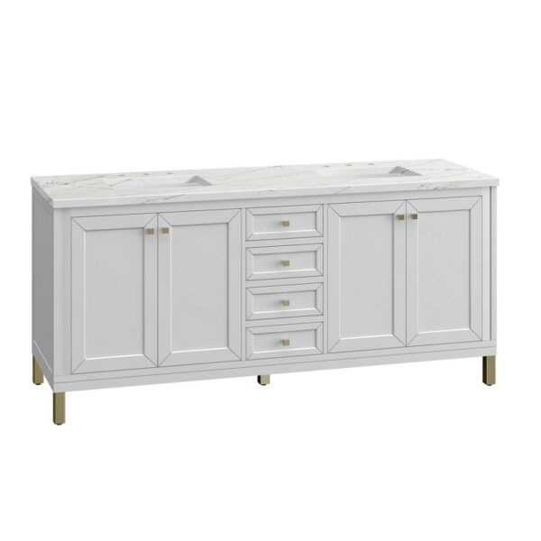 James Martin 305-V72-GW-3ENC Chicago 72 Inch Glossy White Double Sink Vanity with 3 cm Ethereal Noctis Top