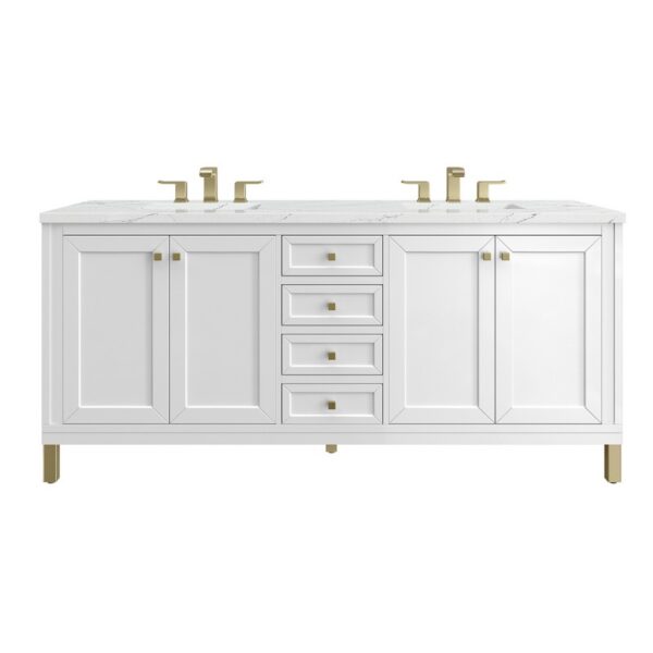 James Martin 305-V72-GW-3ENC Chicago 72 Inch Glossy White Double Sink Vanity with 3 cm Ethereal Noctis Top