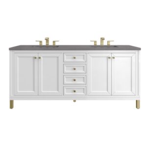 James Martin 305-V72-GW-3GEX Chicago 72 Inch Glossy White Double Sink Vanity with 3 cm Grey Expo Top