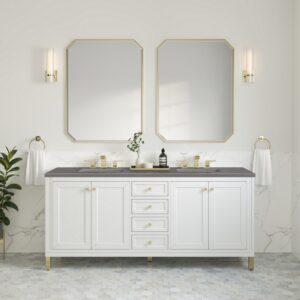 James Martin 305-V72-GW-3GEX Chicago 72 Inch Glossy White Double Sink Vanity with 3 cm Grey Expo Top