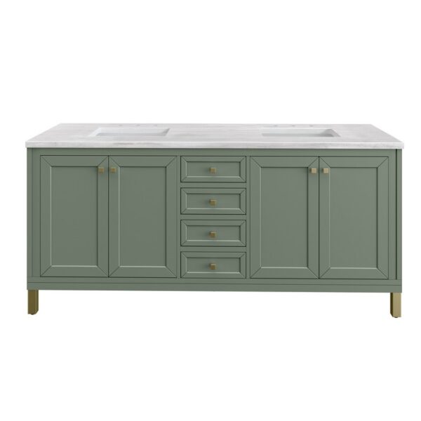 James Martin 305-V72-SC-3AF Chicago 72 Inch Smokey Celadon Double Sink Vanity with 3 cm Arctic Fall Top