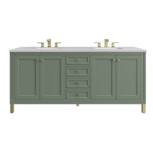 James Martin 305-V72-SC-3AF Chicago 72 Inch Smokey Celadon Double Sink Vanity with 3 cm Arctic Fall Top