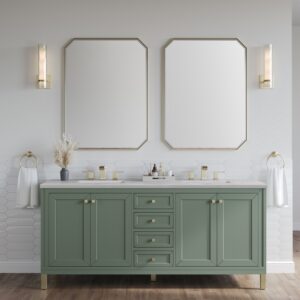 James Martin 305-V72-SC-3AF Chicago 72 Inch Smokey Celadon Double Sink Vanity with 3 cm Arctic Fall Top