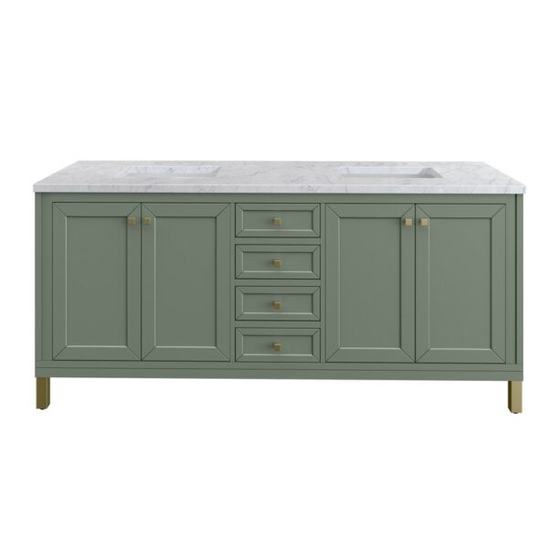 James Martin 305-V72-SC-3CAR Chicago 72 Inch Smokey Celadon Double Sink Vanity with 3 cm Carrara Marble Top