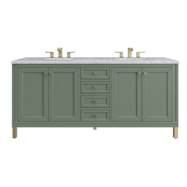 James Martin 305-V72-SC-3CAR Chicago 72 Inch Smokey Celadon Double Sink Vanity with 3 cm Carrara Marble Top