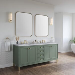 James Martin 305-V72-SC-3CAR Chicago 72 Inch Smokey Celadon Double Sink Vanity with 3 cm Carrara Marble Top