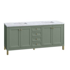 James Martin 305-V72-SC-3CAR Chicago 72 Inch Smokey Celadon Double Sink Vanity with 3 cm Carrara Marble Top