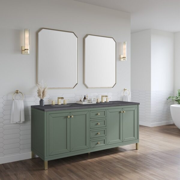 James Martin 305-V72-SC-3CSP Chicago 72 Inch Smokey Celadon Double Sink Vanity with 3 cm Charcoal Soapstone Top