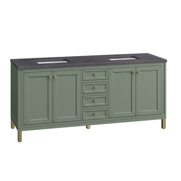 James Martin 305-V72-SC-3CSP Chicago 72 Inch Smokey Celadon Double Sink Vanity with 3 cm Charcoal Soapstone Top