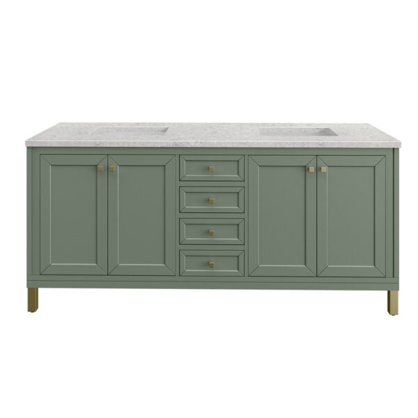 James Martin 305-V72-SC-3EJP Chicago 72 Inch Smokey Celadon Double Sink Vanity with 3 cm Eternal Jasmine Pearl Top