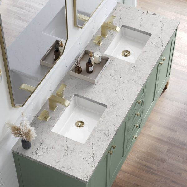 James Martin 305-V72-SC-3EJP Chicago 72 Inch Smokey Celadon Double Sink Vanity with 3 cm Eternal Jasmine Pearl Top