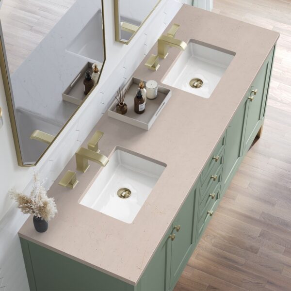 James Martin 305-V72-SC-3EMR Chicago 72 Inch Smokey Celadon Double Sink Vanity with 3 cm Eternal Marfil Top