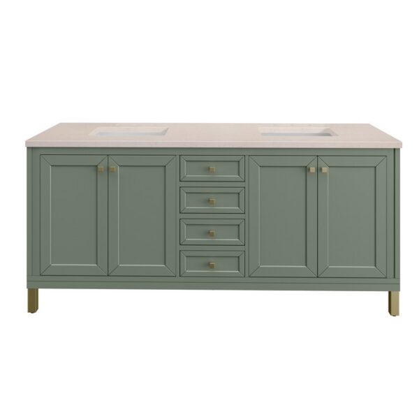 James Martin 305-V72-SC-3EMR Chicago 72 Inch Smokey Celadon Double Sink Vanity with 3 cm Eternal Marfil Top