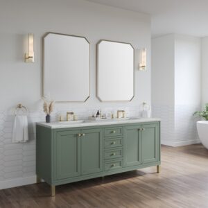 James Martin 305-V72-SC-3ENC Chicago 72 Inch Smokey Celadon Double Sink Vanity with 3 cm Ethereal Noctis Top