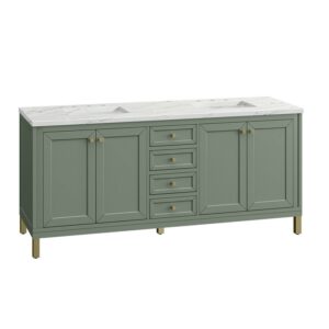 James Martin 305-V72-SC-3ENC Chicago 72 Inch Smokey Celadon Double Sink Vanity with 3 cm Ethereal Noctis Top