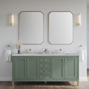 James Martin 305-V72-SC-3ESR Chicago 72 Inch Smokey Celadon Double Sink Vanity with 3 cm Eternal Serena Top