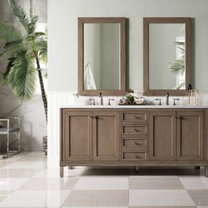 James Martin 305-V72-WWW-3AF Chicago 72 Inch Whitewashed Walnut Double Vanity with 3 cm Arctic Fall Solid Surface Top