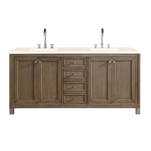 James Martin 305-V72-WWW-3EMR Chicago 72 Inch Double Vanity Whitewashed Walnut with 3 CM Eternal Marfil Quartz Top