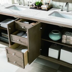 James Martin 305-V72-WWW-3ENC Chicago 72 Inch Double Vanity Cabinet with Ethereal Noctis Quartz Top - Whitewashed Walnut