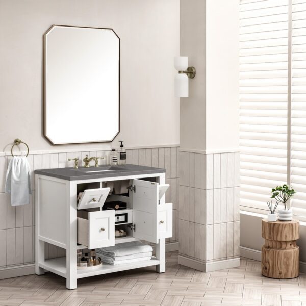 James Martin 330-V36-BW-3GEX Breckenridge 36 Inch Bright White Single Sink Vanity with 3 cm Grey Expo Top