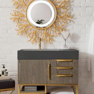 James Martin 388-V36-AGR-RG-GW Columbia 36 Inch Single Vanity in Ash Gray, Radiant Gold with Glossy White Solid Surface Top