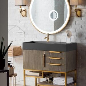 James Martin 388-V36-AGR-RG Columbia 36 Inch Single Vanity in Ash Gray, Radiant Gold