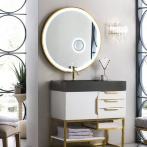 James Martin 388-V36-GW-RG-GW Columbia 36 Inch Single Vanity in Glossy White, Radiant Gold with Glossy White Solid Surface Top