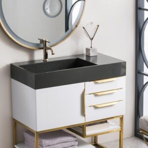 James Martin 388-V36-GW-RG Columbia 36 Inch Single Vanity in Glossy White, Radiant Gold