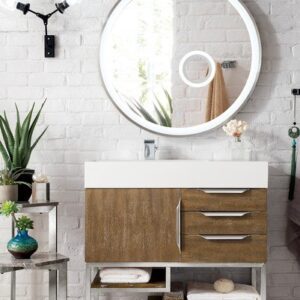 James Martin 388-V36-LTO-BN-GW Columbia 36 Inch Single Vanity in Latte Oak with Glossy White Solid Surface Top