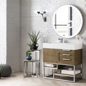 James Martin 388-V36-LTO-BN-GW Columbia 36 Inch Single Vanity in Latte Oak with Glossy White Solid Surface Top