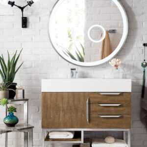 James Martin 388-V36-LTO-BN-GW Columbia 36 Inch Single Vanity in Latte Oak with Glossy White Solid Surface Top