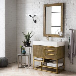 James Martin 388-V36-LTO-RG Columbia 36 Inch Single Vanity in Latte Oak, Radiant Gold