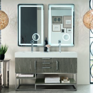 James Martin 388-V59D-AGR-BN-GW Columbia 59 Inch Double Vanity in Ash Gray with Glossy White Solid Surface Top