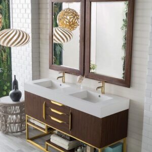 James Martin 388-V59D-CFO-RG-DGG Columbia 59 Inch Double Vanity in Coffee Oak, Radiant Gold with Glossy Dark Gray Solid Surface Top