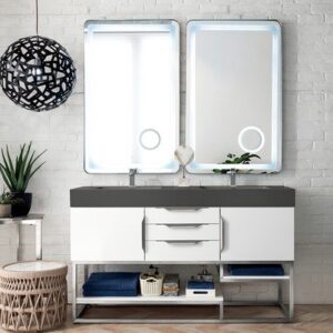 James Martin 388-V59D-GW-BN Columbia 59 Inch Double Vanity in Glossy White