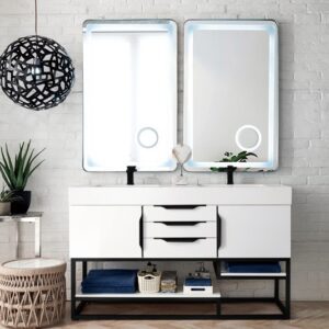 James Martin 388-V59D-GW-MB-GW Columbia 59 Inch Double Vanity Cabinet with Glossy White Composite Top - Glossy White