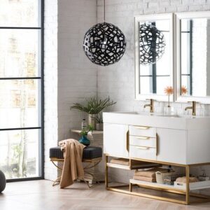 James Martin 388-V59D-GW-RG Columbia 59 Inch Double Vanity in Glossy White, Radiant Gold