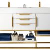 James Martin 388-V59D-GW-RG-GW Columbia 59 Inch Double Vanity in Glossy White, Radiant Gold with Glossy White Solid Surface Top