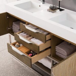 James Martin 388-V59D-LTO-BN-DGG Columbia 59 Inch Double Vanity in Latte Oak with Glossy Dark Gray Solid Surface Top